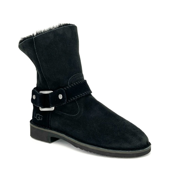 Ugg Cedric Biker Boot Size 6 Black Suede Shearling Uggs Ankle Booties New NWT - Picture 1 of 12
